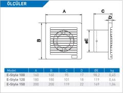 ELICENT E-Style 150 Aksiyal Ultra İnce Fan 295 m³/h (plastik klapeli, timerlı)
