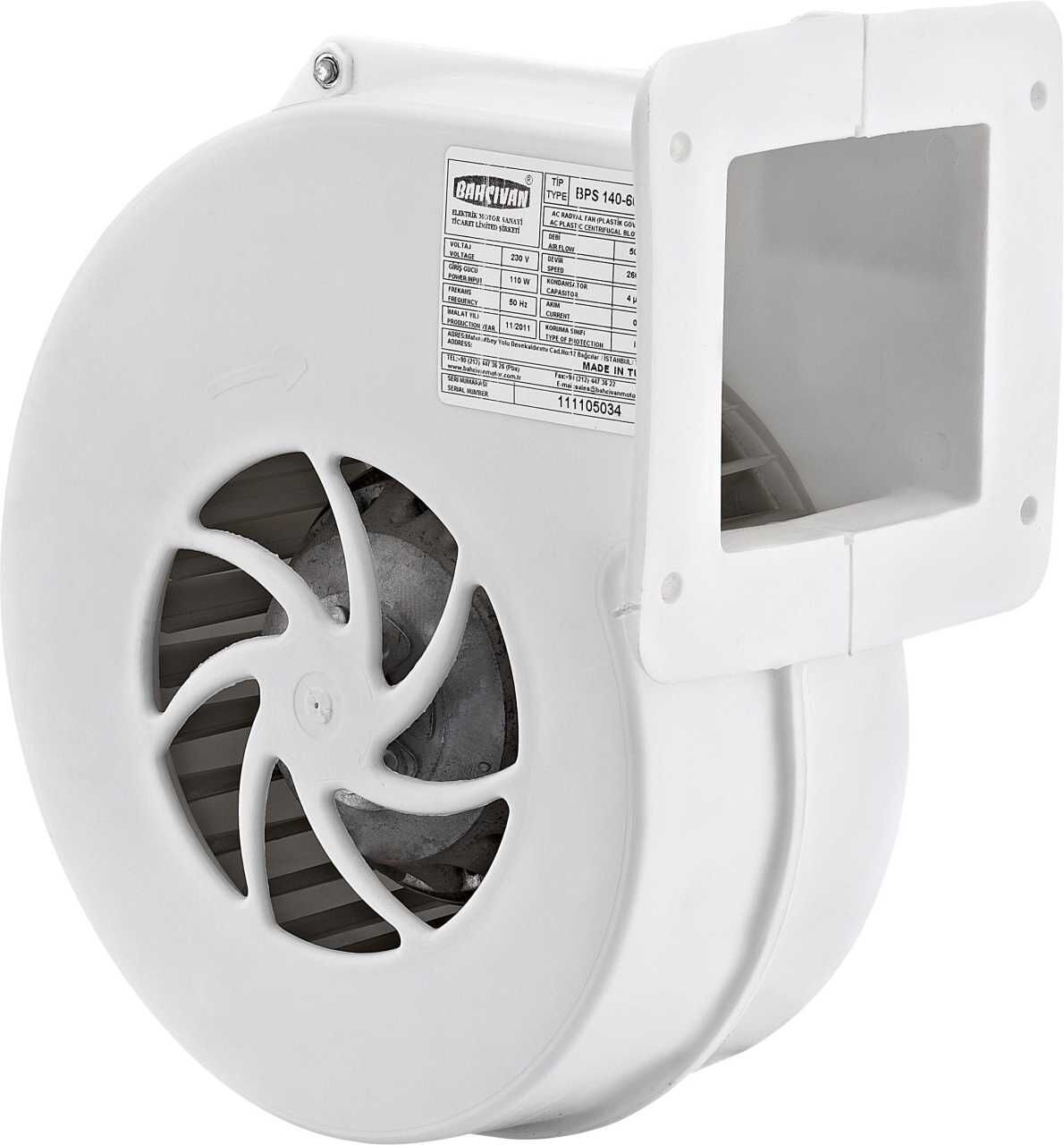 BVN BPS 140-60 (500m³/h) Plastik Gövdeli Salyangoz Fan Öne Eğimli