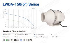 Longwell LWDA-150(6'')S-PBN-002S [556m³/h] Plastik Karma Akışlı Kanal Fanı