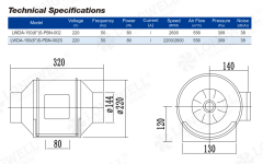 Longwell LWDA-150(6'')S-PBN-002S [556m³/h] Plastik Karma Akışlı Kanal Fanı