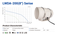 Longwell LWDA-200(8'')S-PBN-002S [1236m³/h] Plastik Karma Akışlı Kanal Fanı