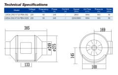 Longwell LWDA-250(10'')S-PBN-002S [1854m³/h]Plastik Karma Akışlı Kanal Fanı