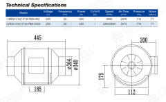 Longwell LWDA-315(12'')S-PBN-002S [2575m³/h] Plastik Karma Akışlı Kanal Fanı