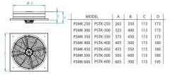 Fanex PSMK 300 (2250m³/h) Kare Sanayi Aspiratörü 220V